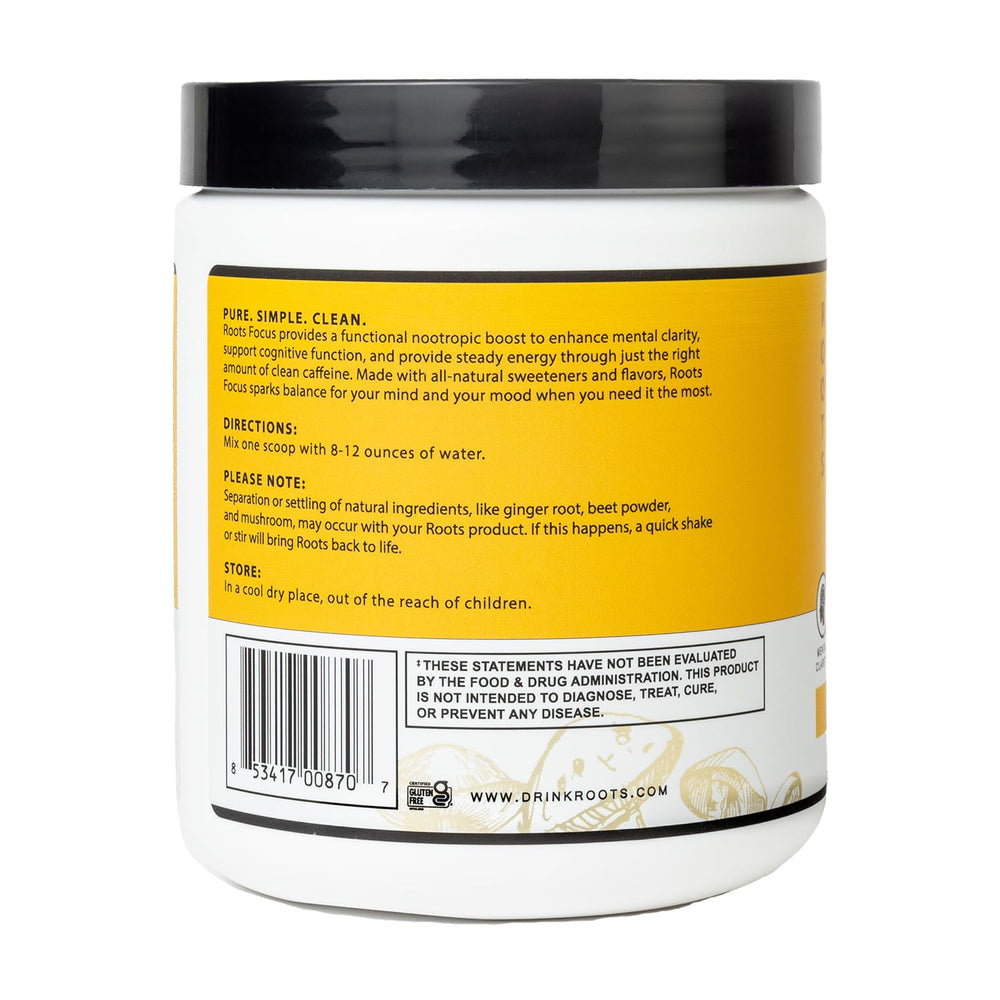 Bottle of Roots Focus with 50 servings indicated