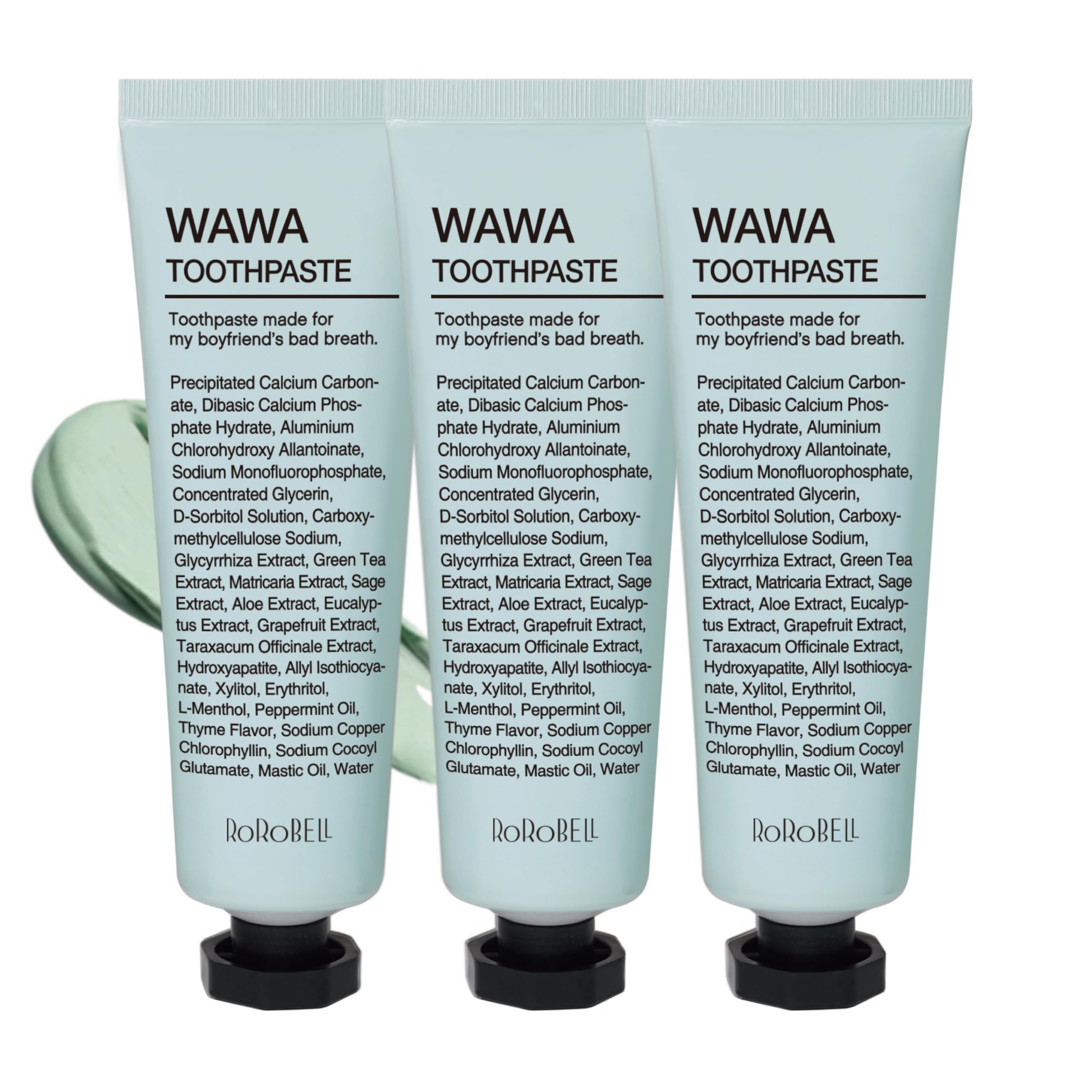 ROROBELL Wawa Toothpaste 3.53 fl.oz pack of 3 with peppermint flavor and wasabi