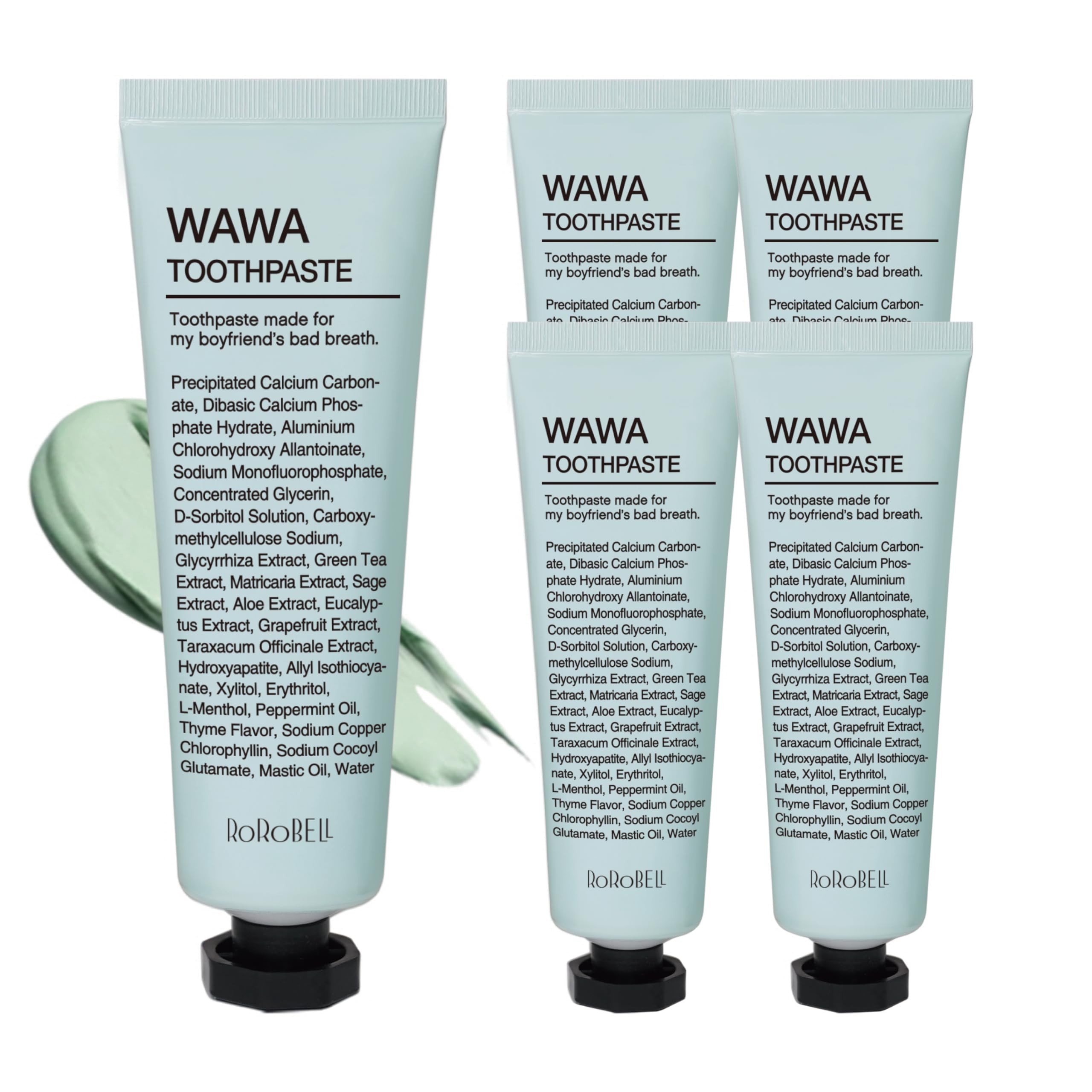 Front view of ROROBELL Wawa Toothpaste with Wasabi Peppermint flavor