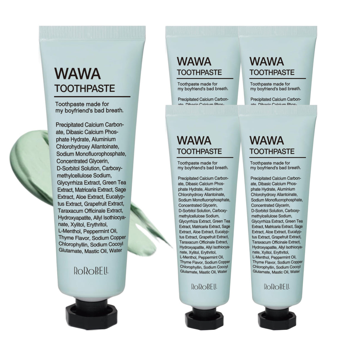 Front view of ROROBELL Wawa Toothpaste with Wasabi Peppermint flavor