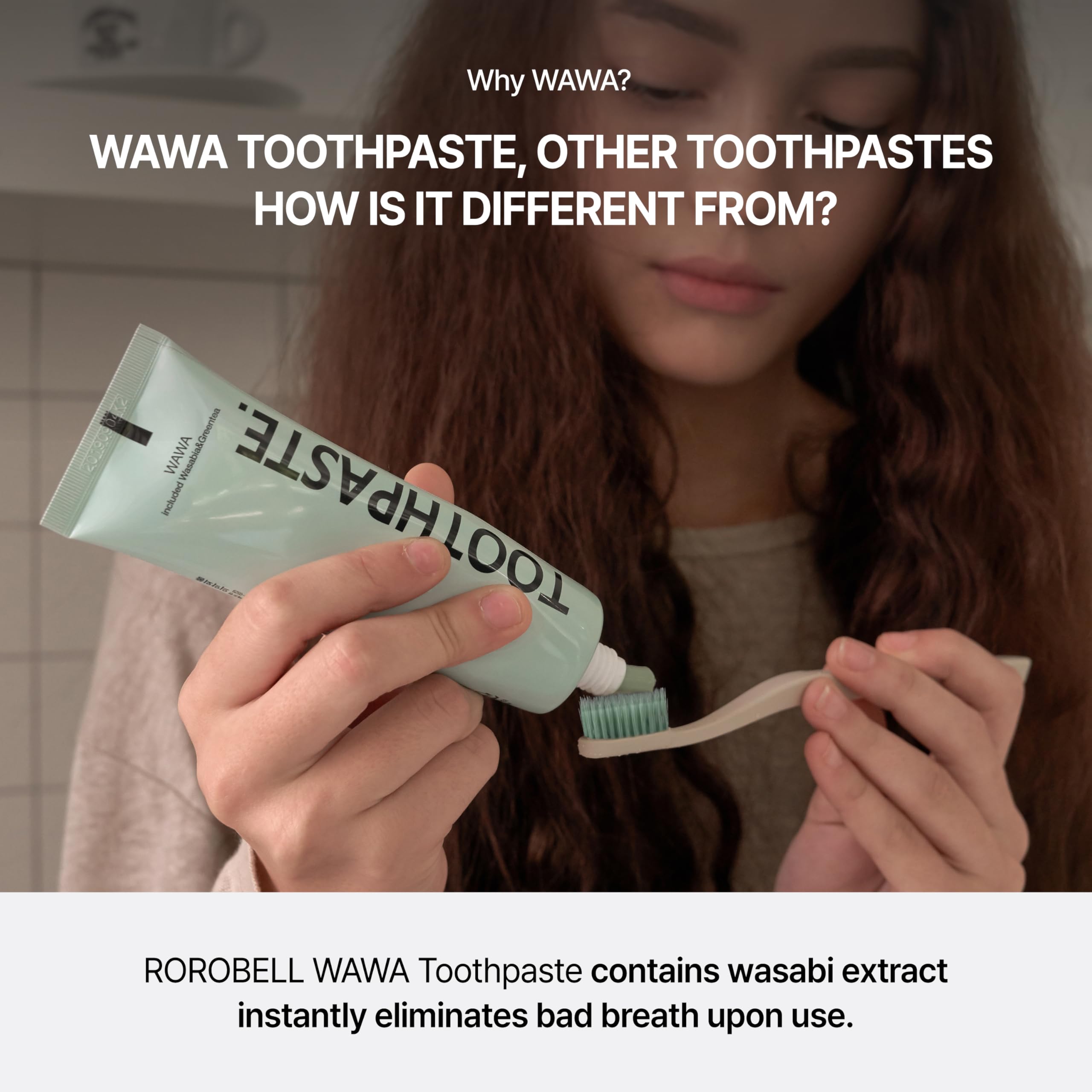 ROROBELL Wawa toothpaste label highlighting Wasabi and Peppermint