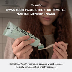 ROROBELL Wawa toothpaste label highlighting Wasabi and Peppermint