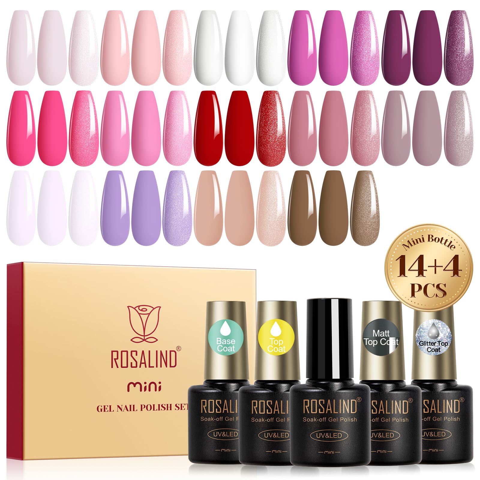 ROSALIND 18pcs gel nail polish set packaging showcases premium presentation for gifting and storage.