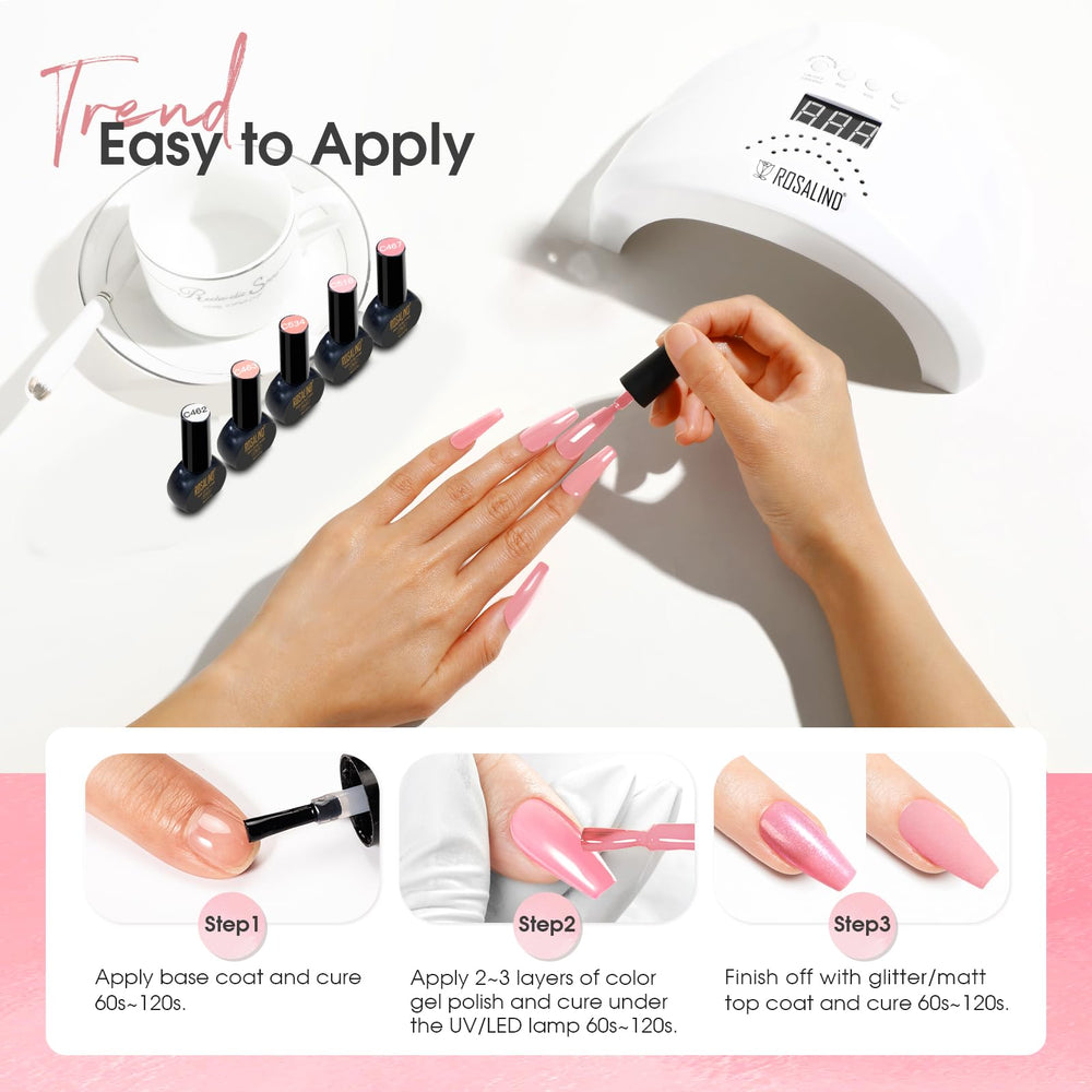 Rosalind Nail application steps illustrate easy layering and curing.