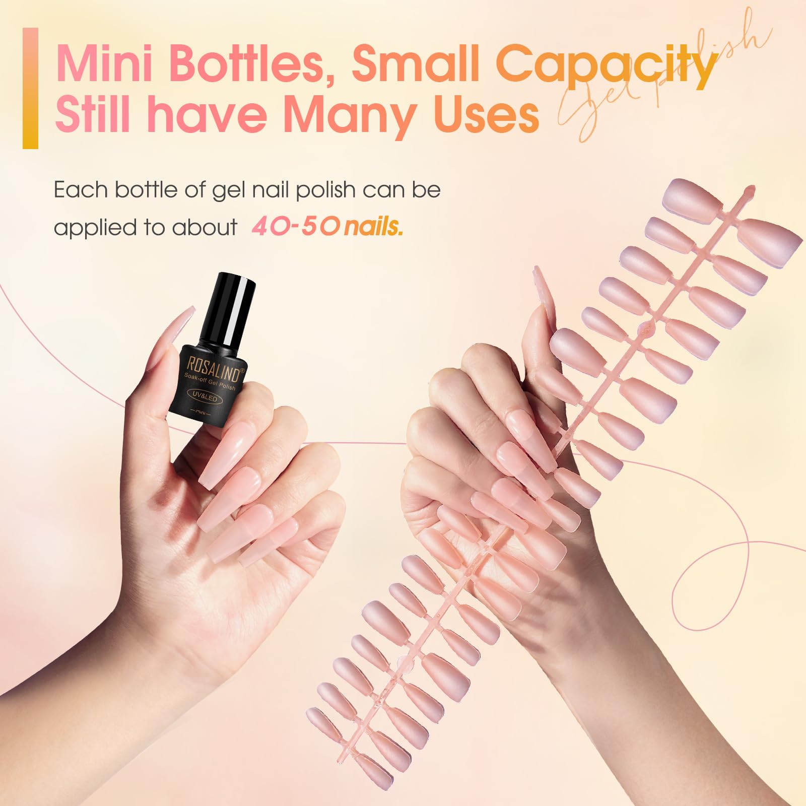 ROSALIND Glitter Gel on hand demonstrates quick-dry long-lasting manicure.