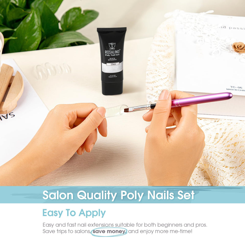ROSALIND builder gel on square nails for clean shapes.