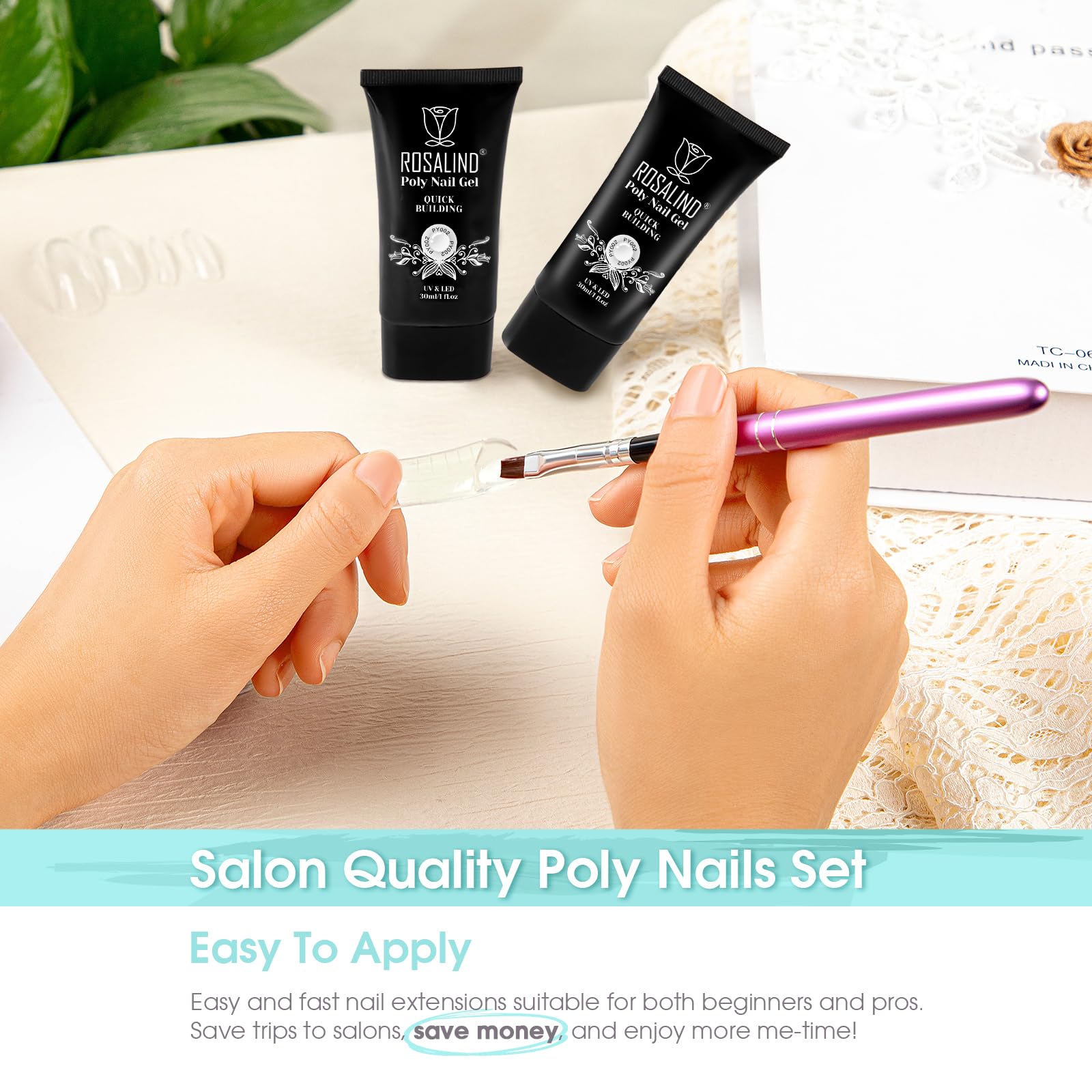 ROSALIND builder nails swatch demonstrates shapable gel for square or oval nails