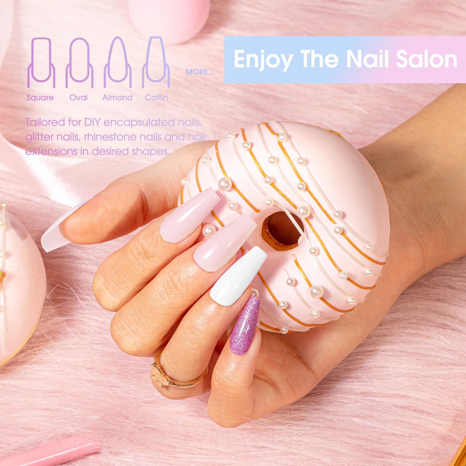 ROSALIND dry flower nail art with soft pink-opal gel
