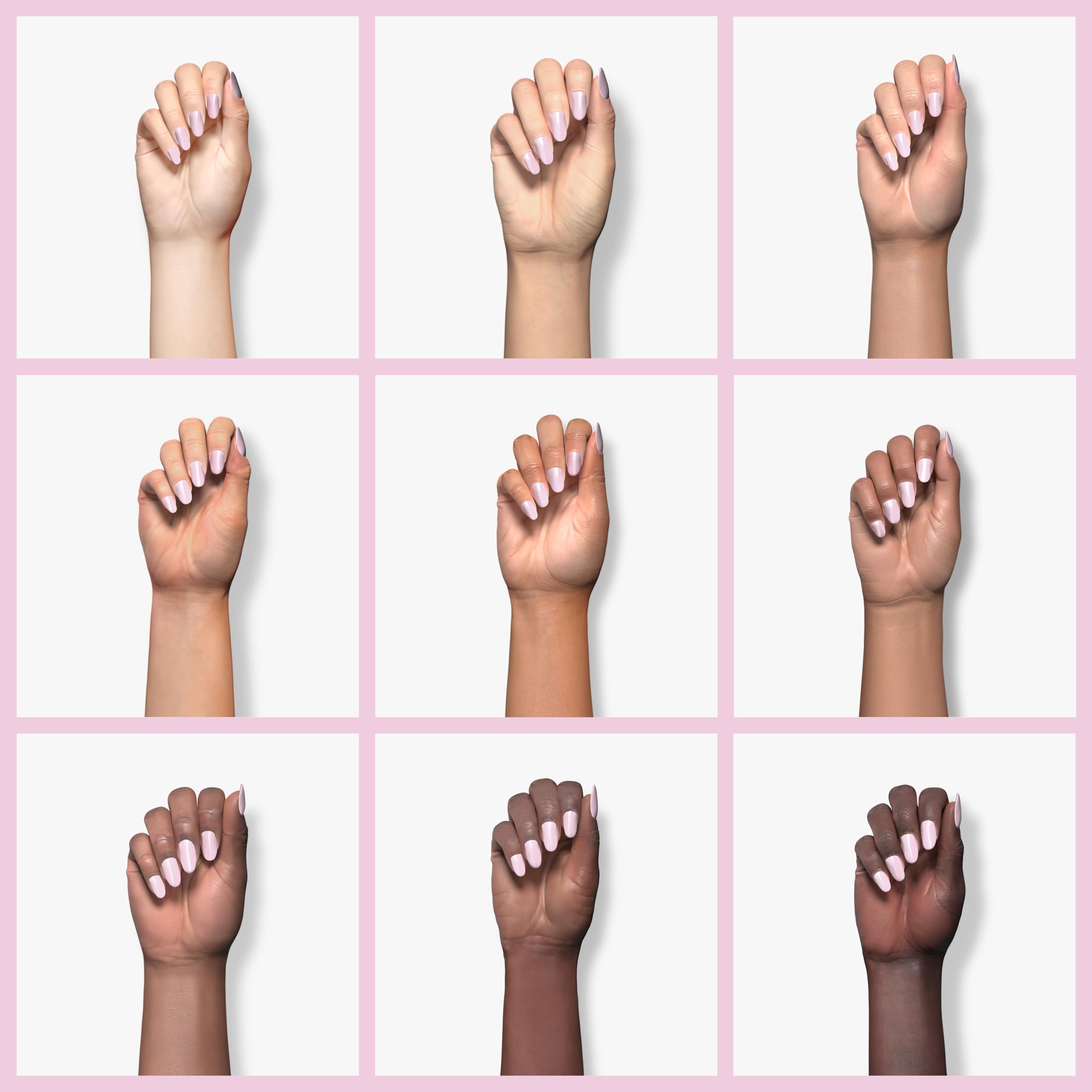 ROSALIND extended nail demonstration shows pink acrylic length and smooth finish