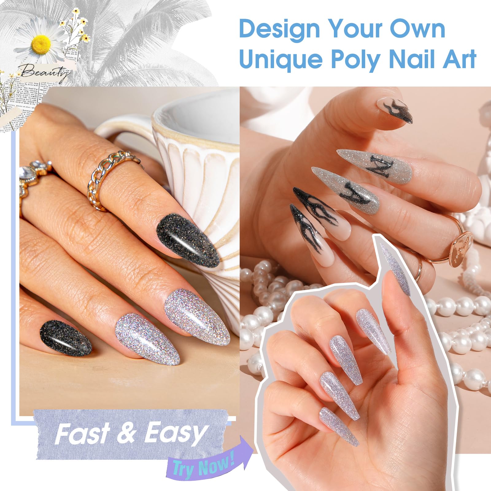 ROSALIND Glitter Black&Silver extension gel with precision brush for smooth application