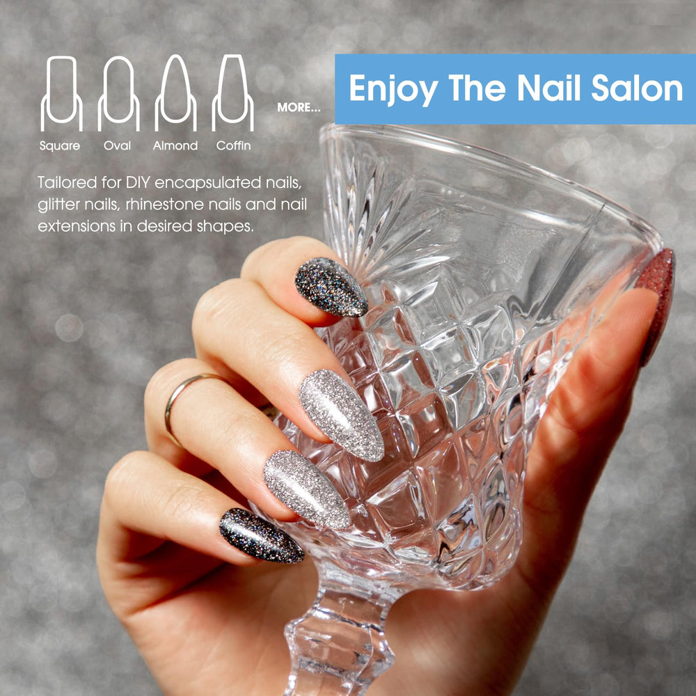 ROSALIND Glitter Black&Silver extension gel on nail with diamond-like finish