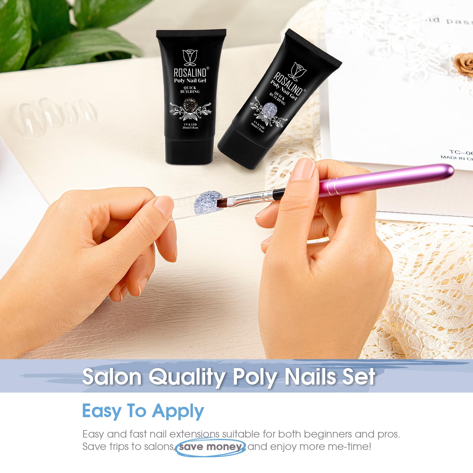 ROSALIND Glitter Black&Silver extension gel kit displayed for nail art fans