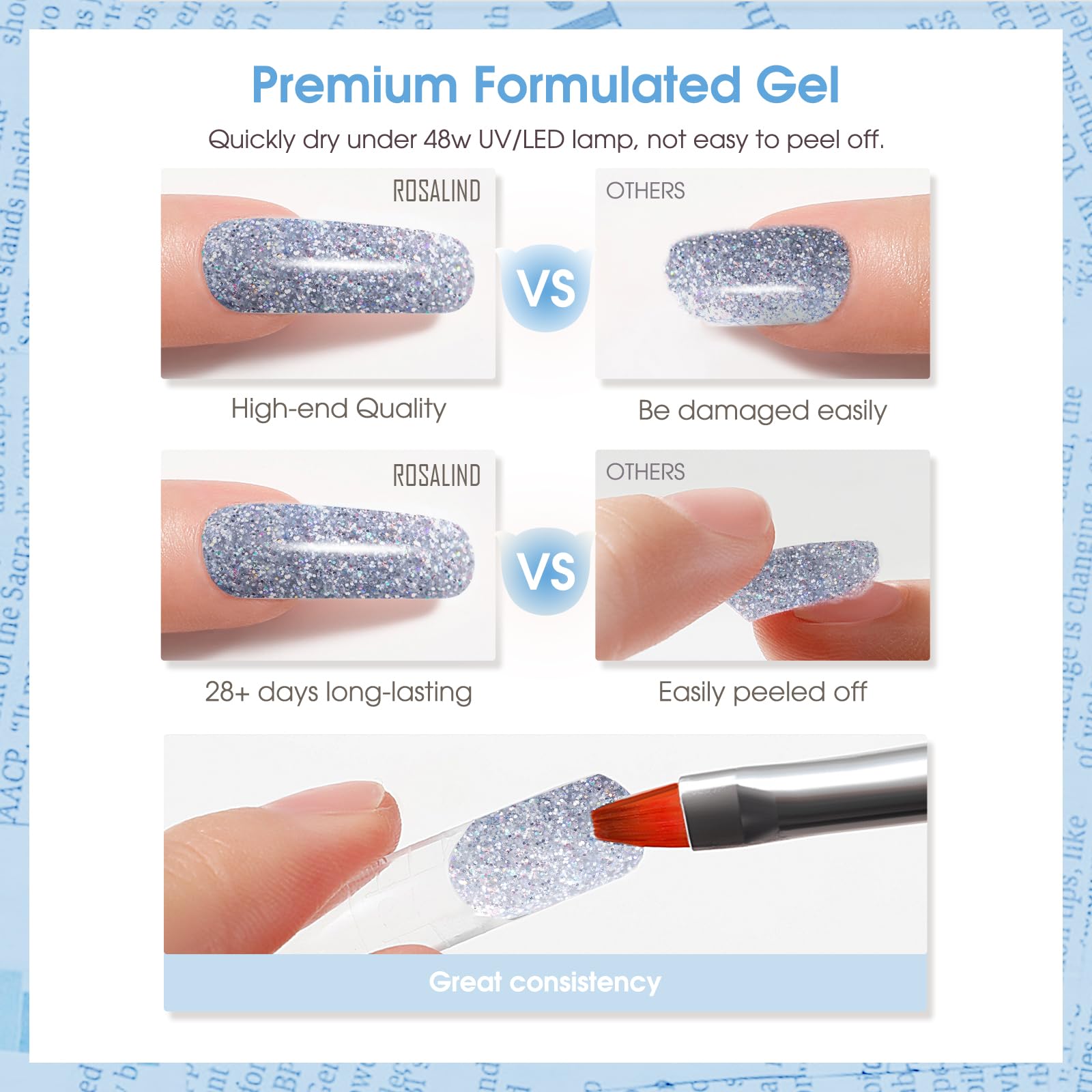 ROSALIND Glitter Black&Silver extension gel curing under UV/LED lamp