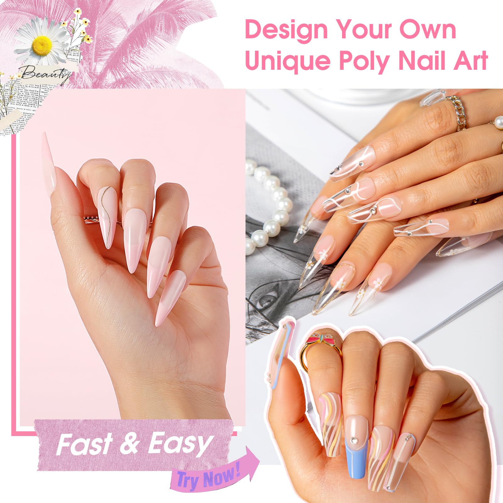 Rosalind glitter nail design with poly extension gel for sparkle
