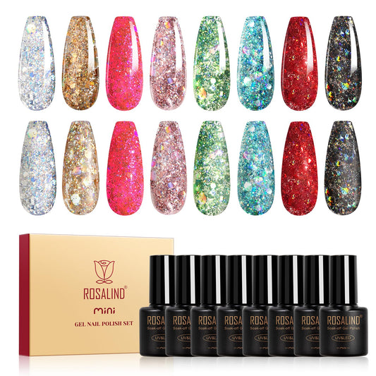 Rosalind Glitter Sequins Gel Polish eight-color set for vibrant sparkle daily wear