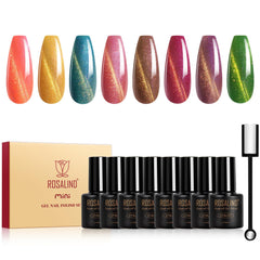 ROSALIND Gold Glitter Cat Eye Gel Polish eight-color set for magnetic nail art.