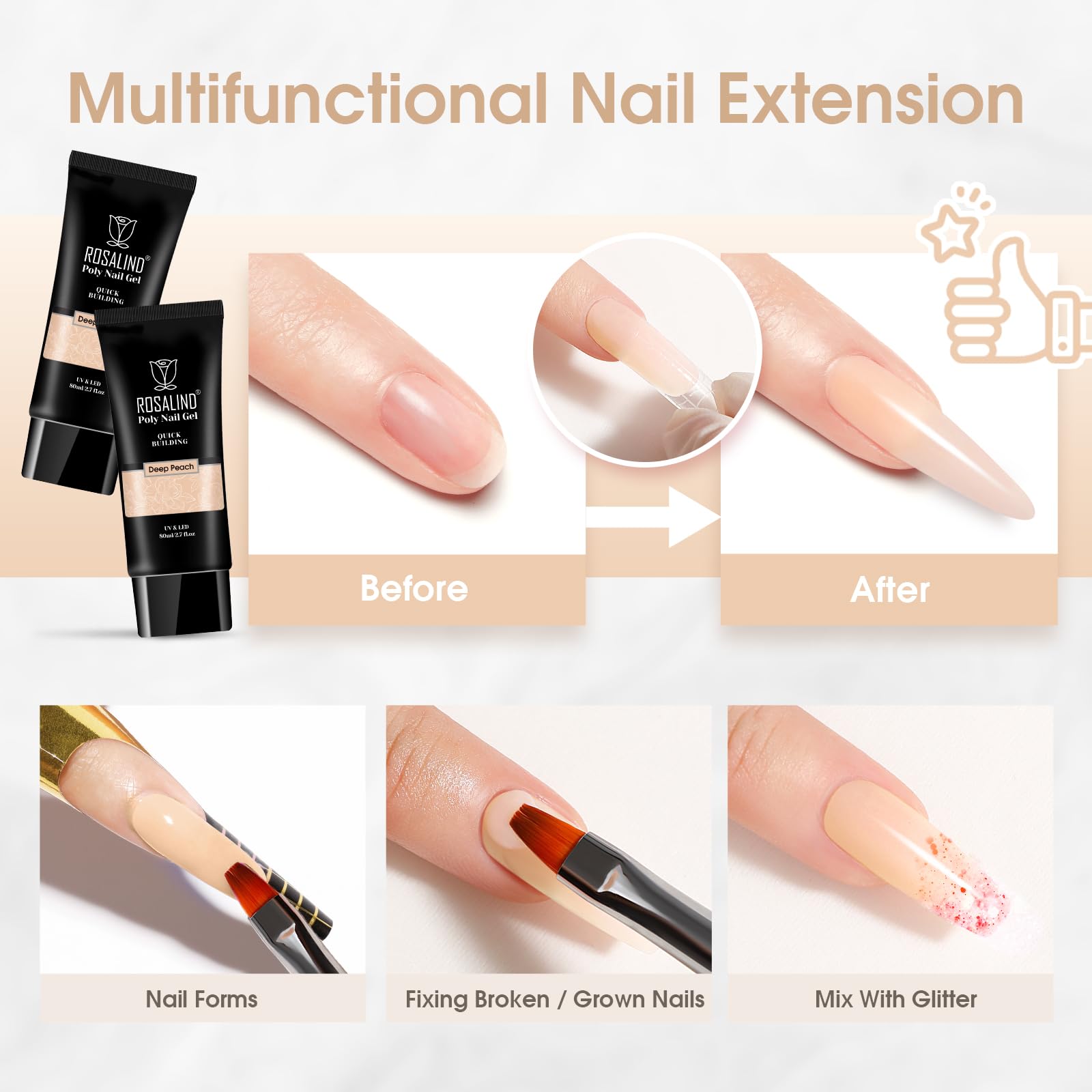 Sculpting step with ROSALIND Nude Poly Nail Gel for neat length.
