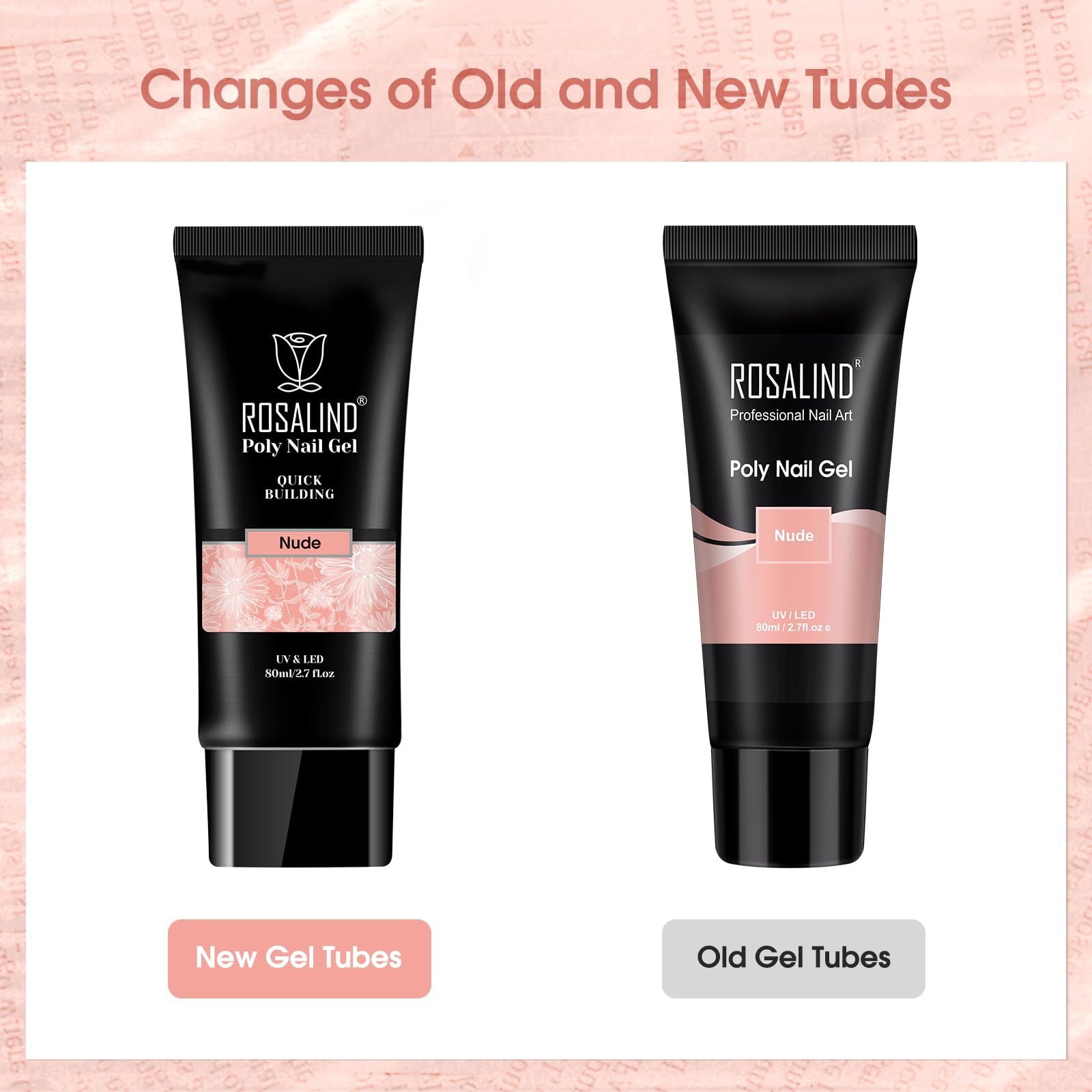 Close-up of ROSALIND peach nude gel texture for smooth natural nails.