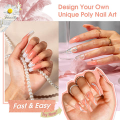 Peach nude gel used for glitter and dried flower nail art accents.