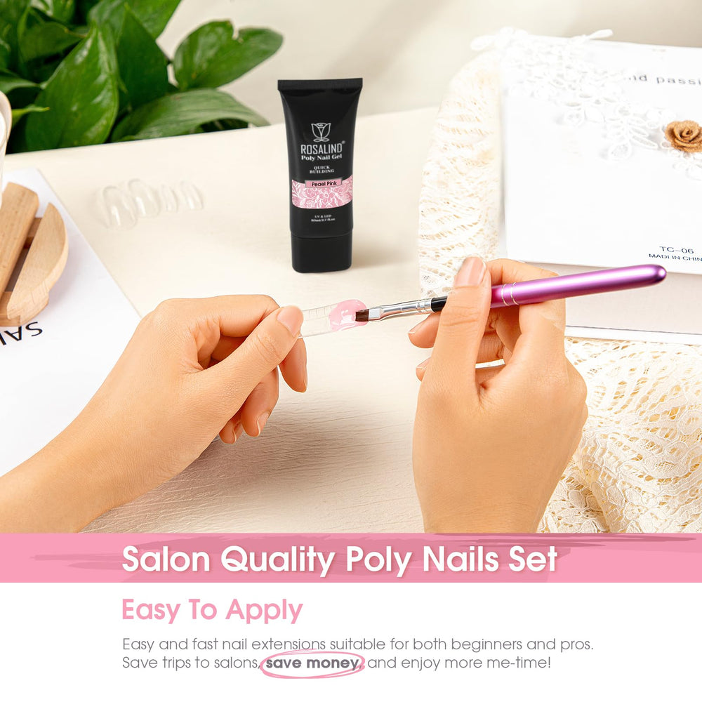 ROSALIND Pearl Pink Gel application creates smooth surface for coffin nails.