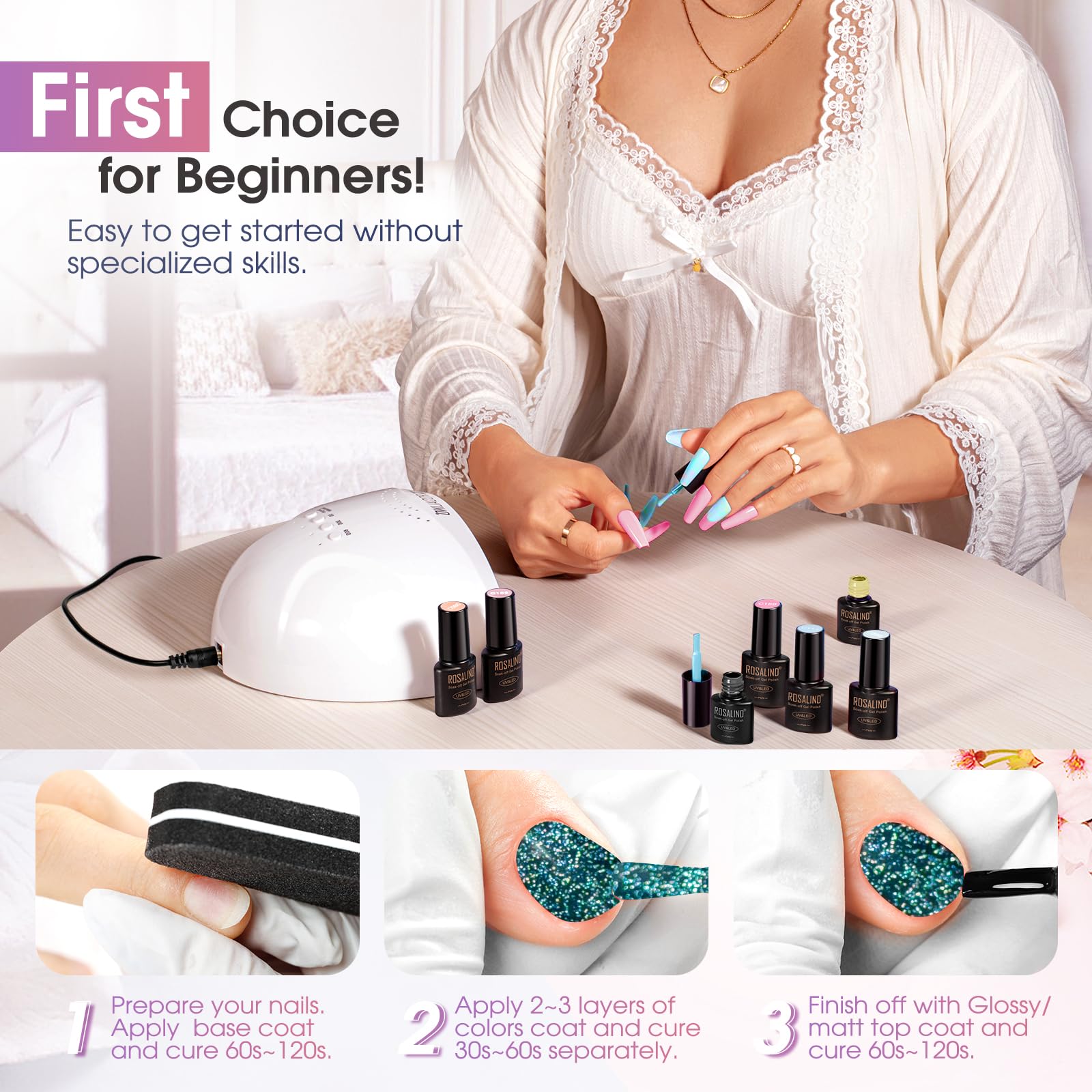 ROSALIND pigment-density and coverage closeup highlights rich color on nails.
