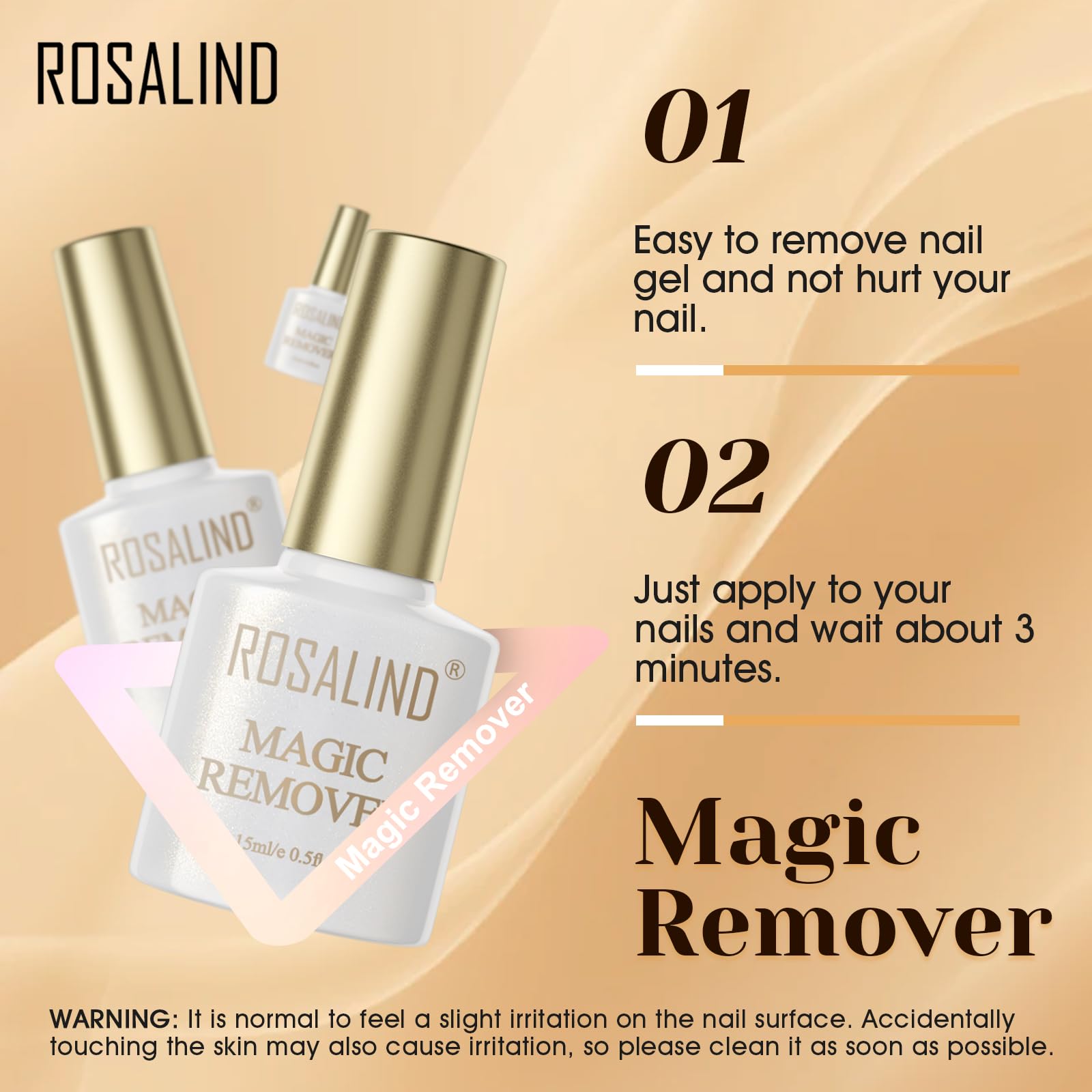 ROSALIND quick-remove action bottle demonstrates the 2-5 minute removal.