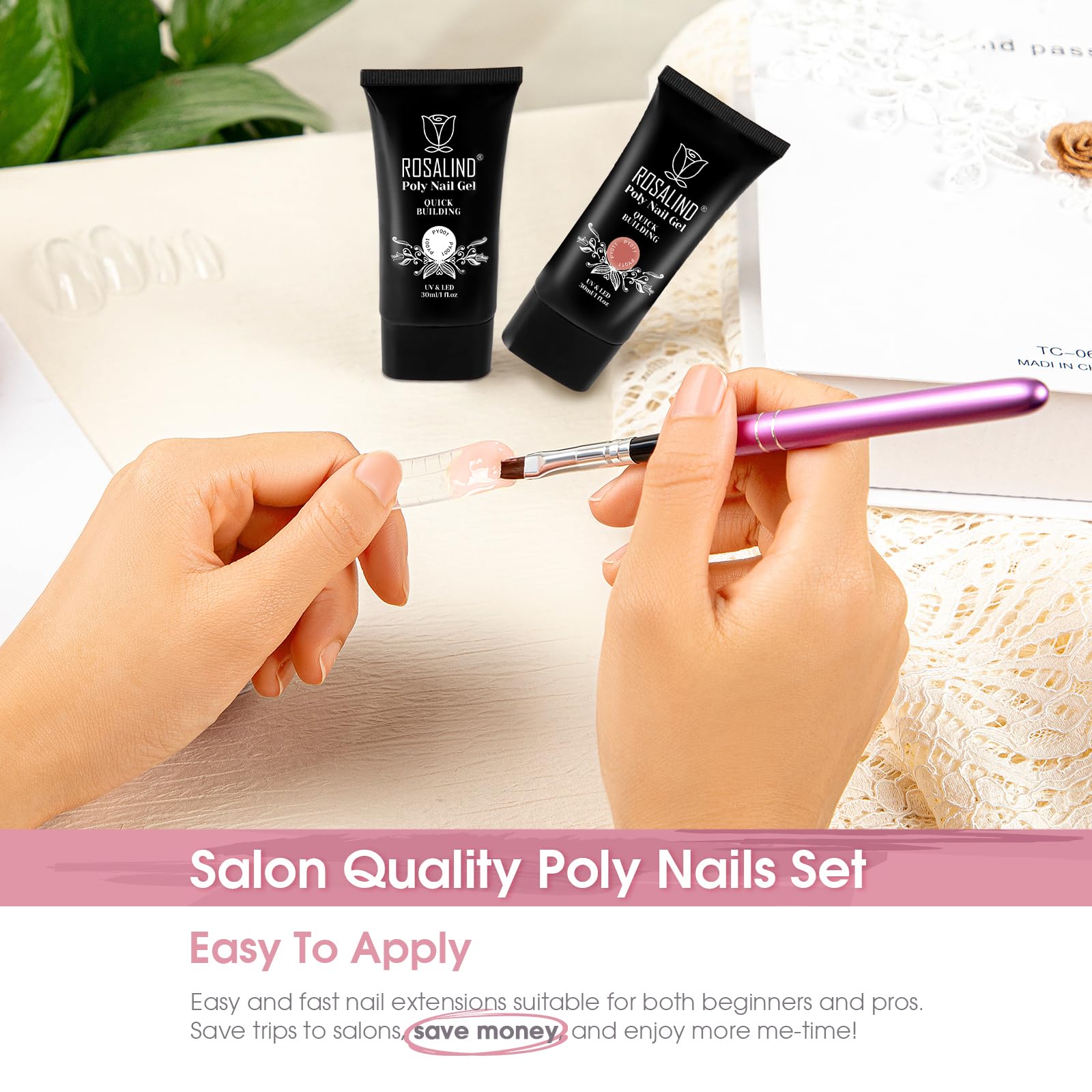 ROSALIND RosePink&White poly gel for glitter nails with smooth finish