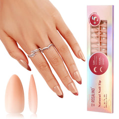 ROSALIND soft pink almond nude nail tips pack shows 20 sizes for perfect fit