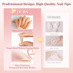 ROSALIND nude nail tips with primer demonstrating easy, lift-free application