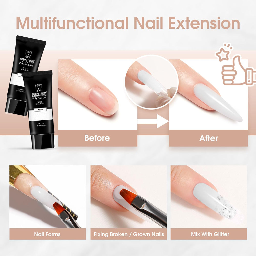 ROSALIND White Poly Extension Gel is ideal for refills every two weeks as nails grow.