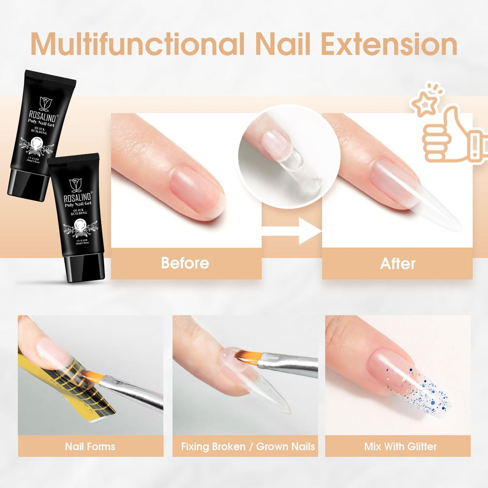 ROSALIND nails with white gel for clean, elegant length.