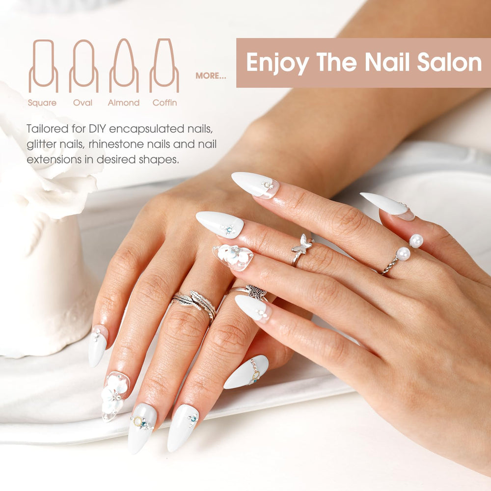 ROSALIND White Poly Extension Gel ideal for coffin nails and French nail designs.