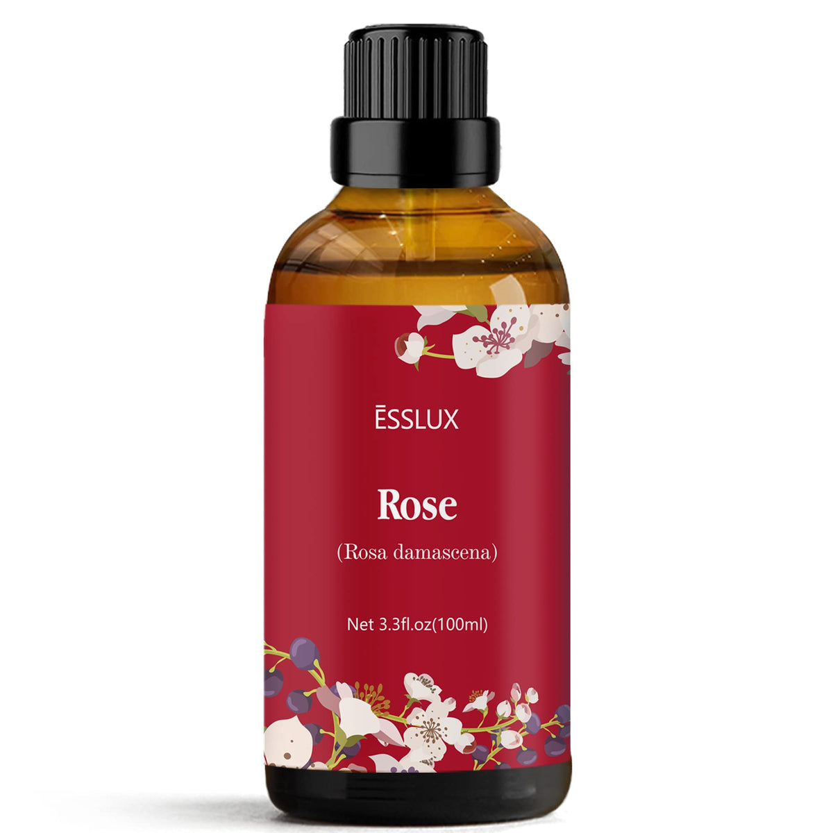 Esslux Rose Essential Oil 100ml amber glass bottle with dropper