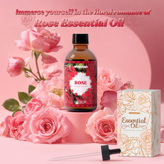 Close-up of rose petals with steam-distilled rose essential oil
