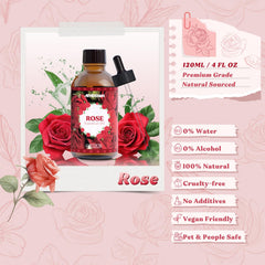 Dropper releasing rose essential oil droplets
