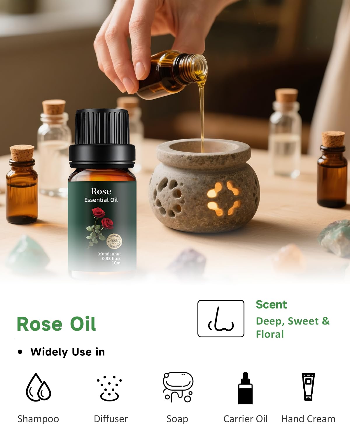 Rose essential oil for perfumes, soaps and scented candles