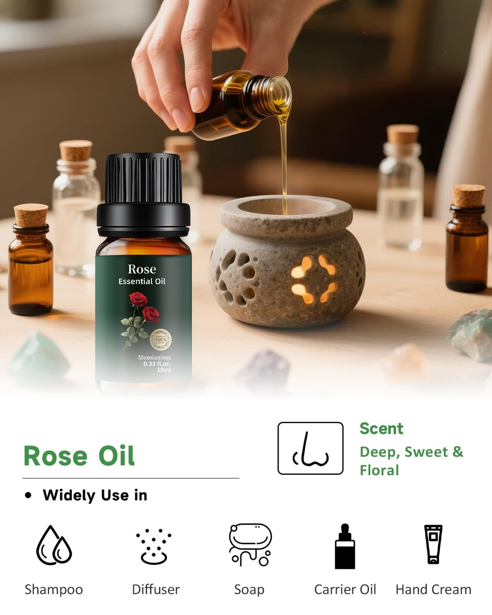 Rose essential oil for perfumes, soaps and scented candles