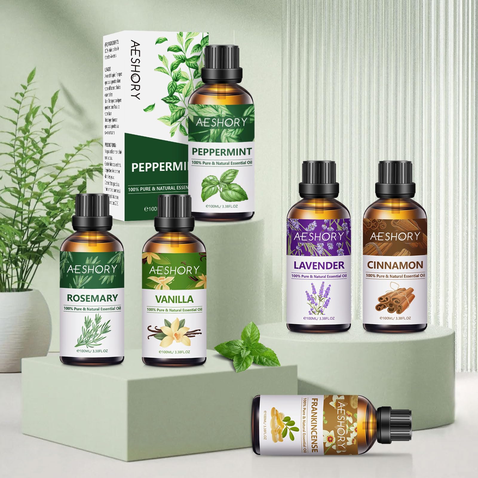 Product packaging showing box and bottle for rose essential oil
