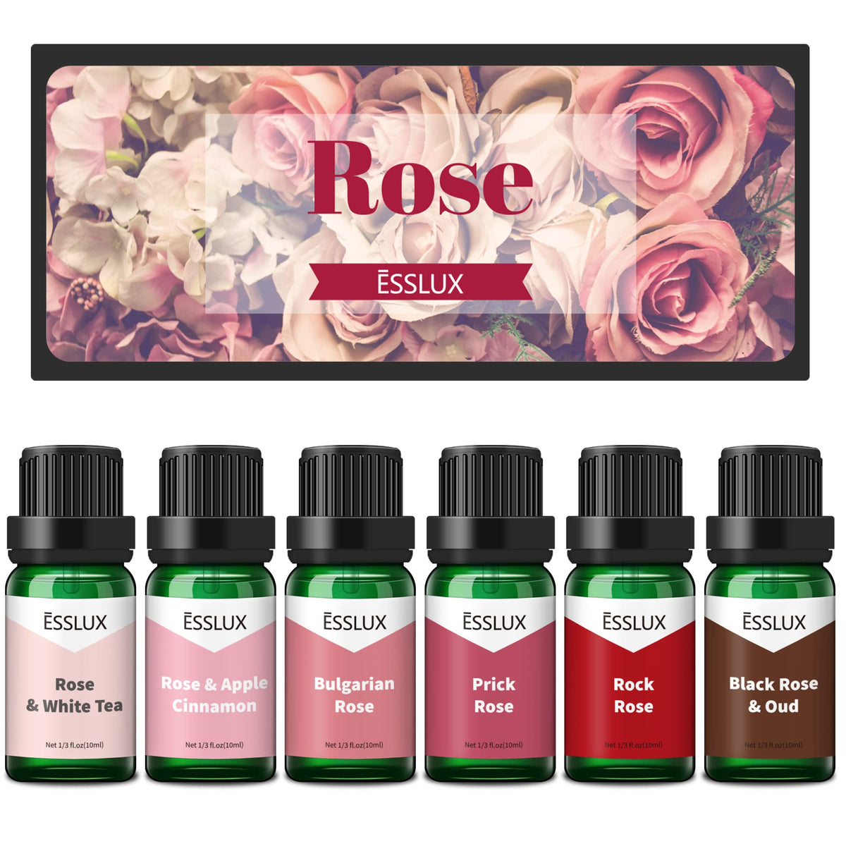 Bulgarian Rose fragrance oil bottle in Rose Fragrance Oil Set by ESSLUX