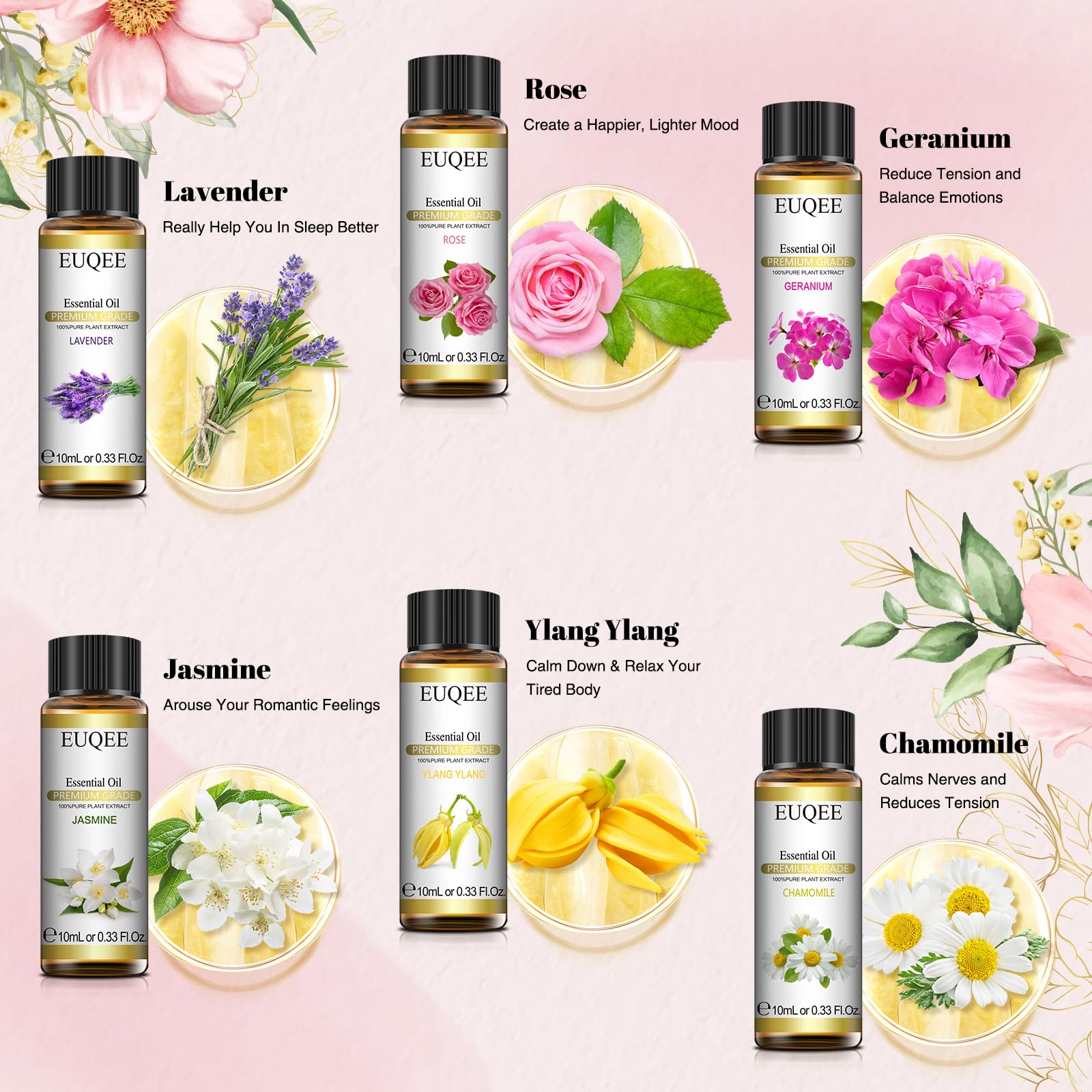 Rose essential oil 10ml bottle by EUQEE
