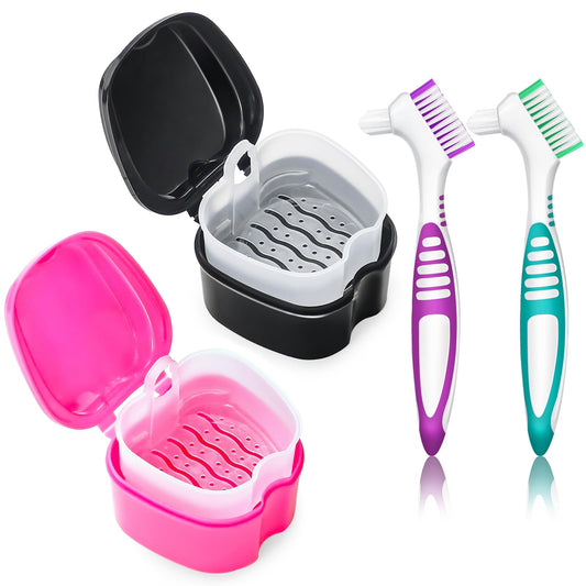 Rose Red and Black Denture Bath Case - front view