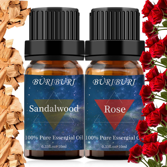 Rose and Sandalwood essential oil gift set – front view