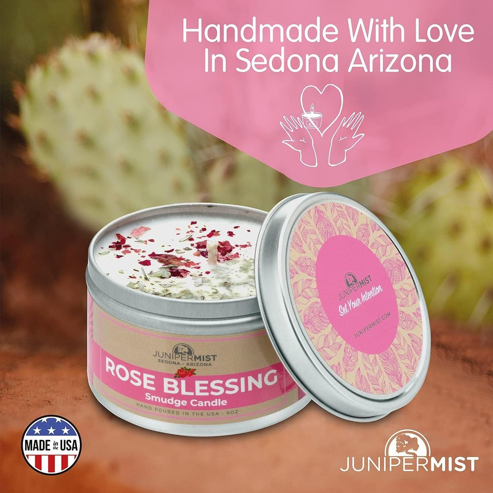 Soft glow of the Rose Smudge Candle while lit
