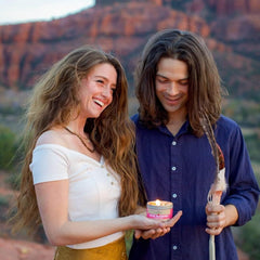 Candle placed in a meditation setup for energy cleansing