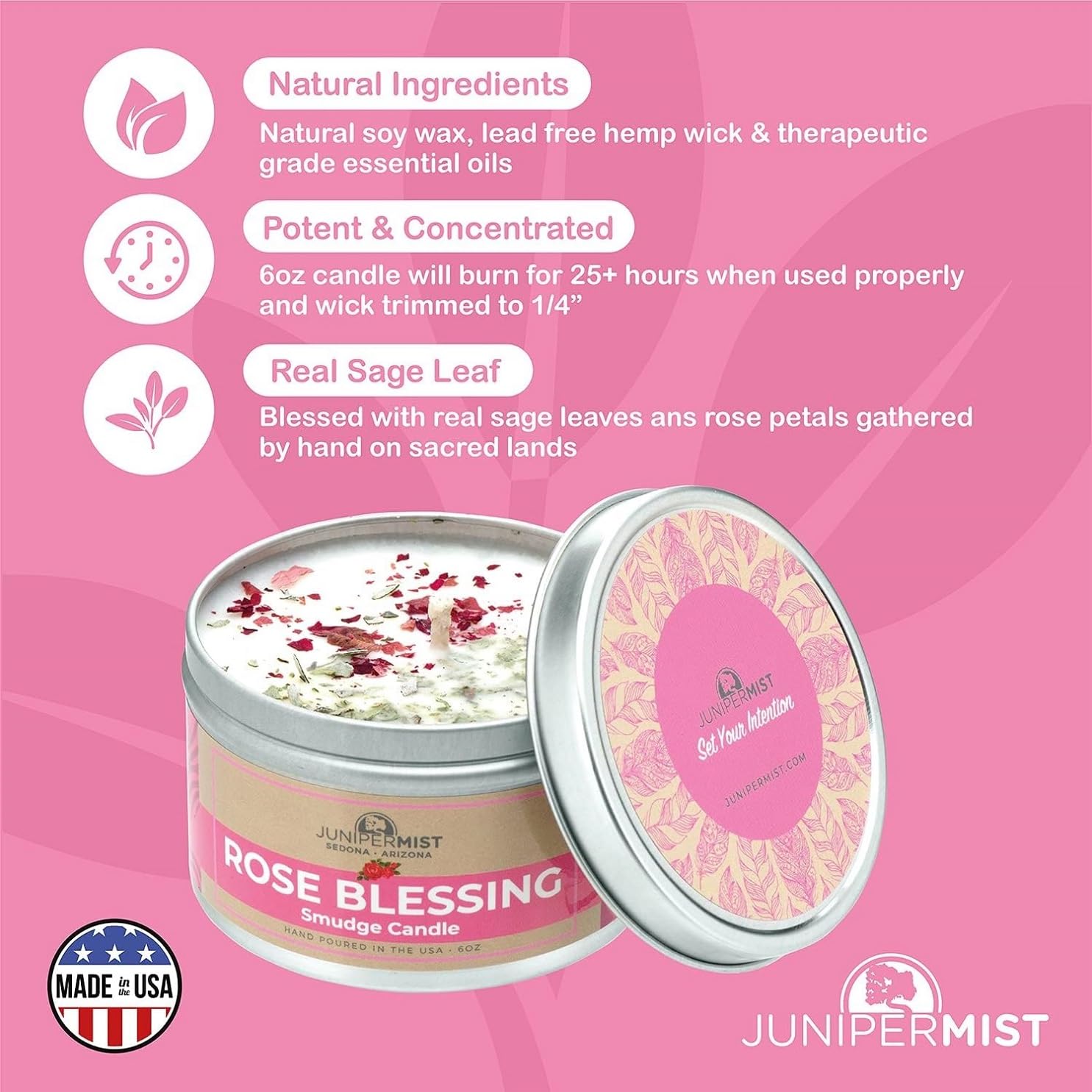 Made in USA Rose Smudge Candle label image