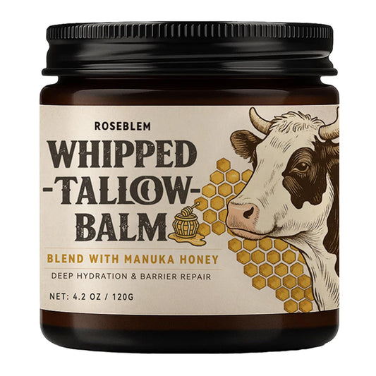 Roseblem whipped tallow balm face jar showing nourishing moisture for sensitive skin