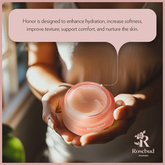Rosebud Woman Honor travel-kit-ready balm supports on-the-go comfort.