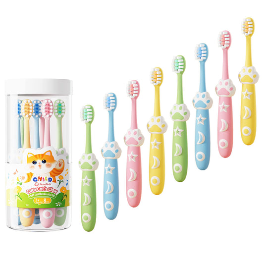 RoseFish 8-pack kids toothbrushes with cat's paw design