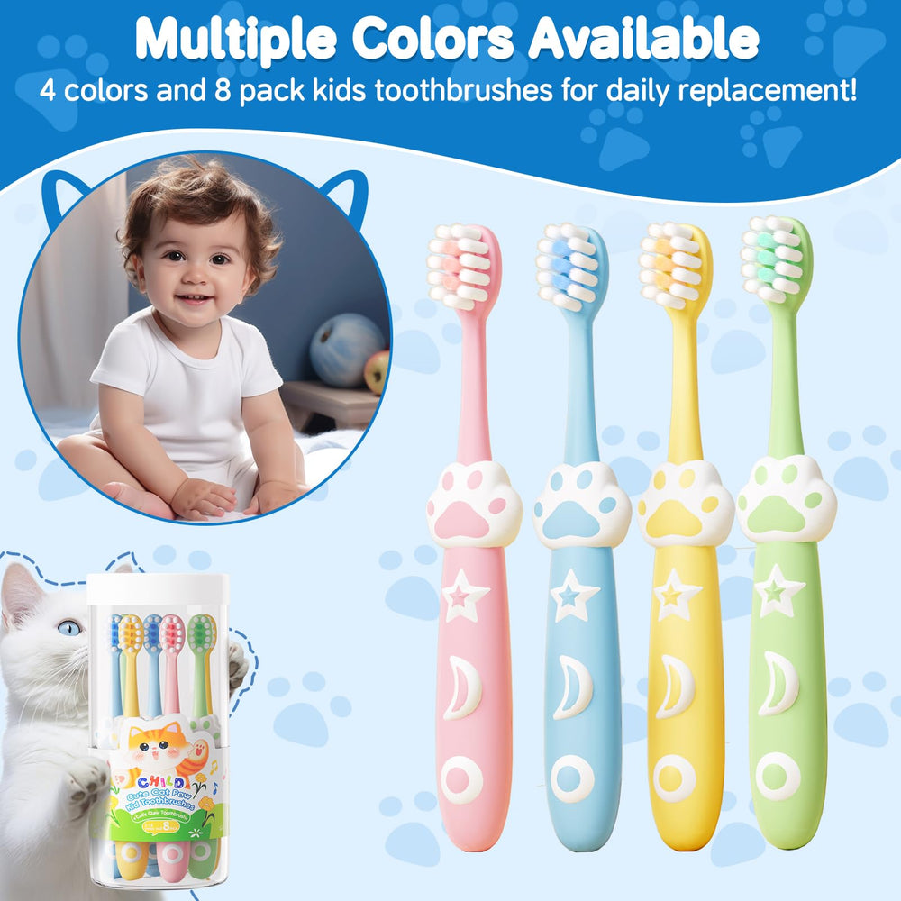 RoseFish kids toothbrushes showing cat paw pattern and colors