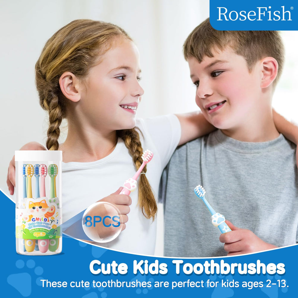 Table display of RoseFish cat paw design toothbrushes